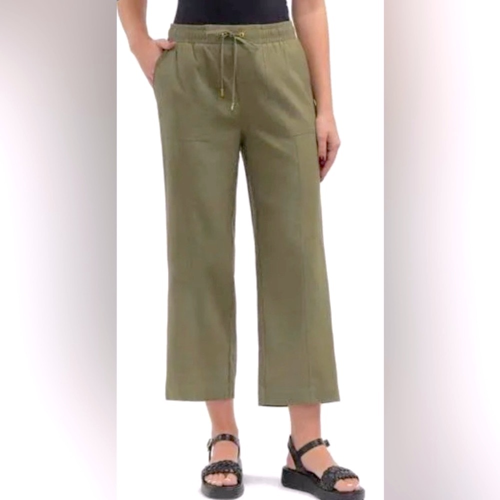 Ellen Tracy 100% Linen Drawstring Pants in Sage Green | Size L